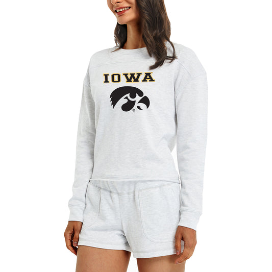 Women's Concepts Sport Cream Iowa Hawkeyes Crossfield Long Sleeve Top & Shorts Set