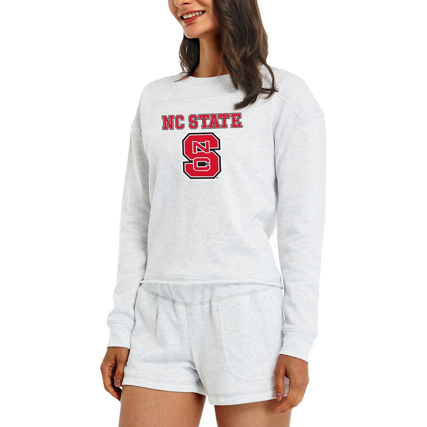 Women's Concepts Sport Cream NC State Wolfpack Crossfield Long Sleeve Top & Shorts Set