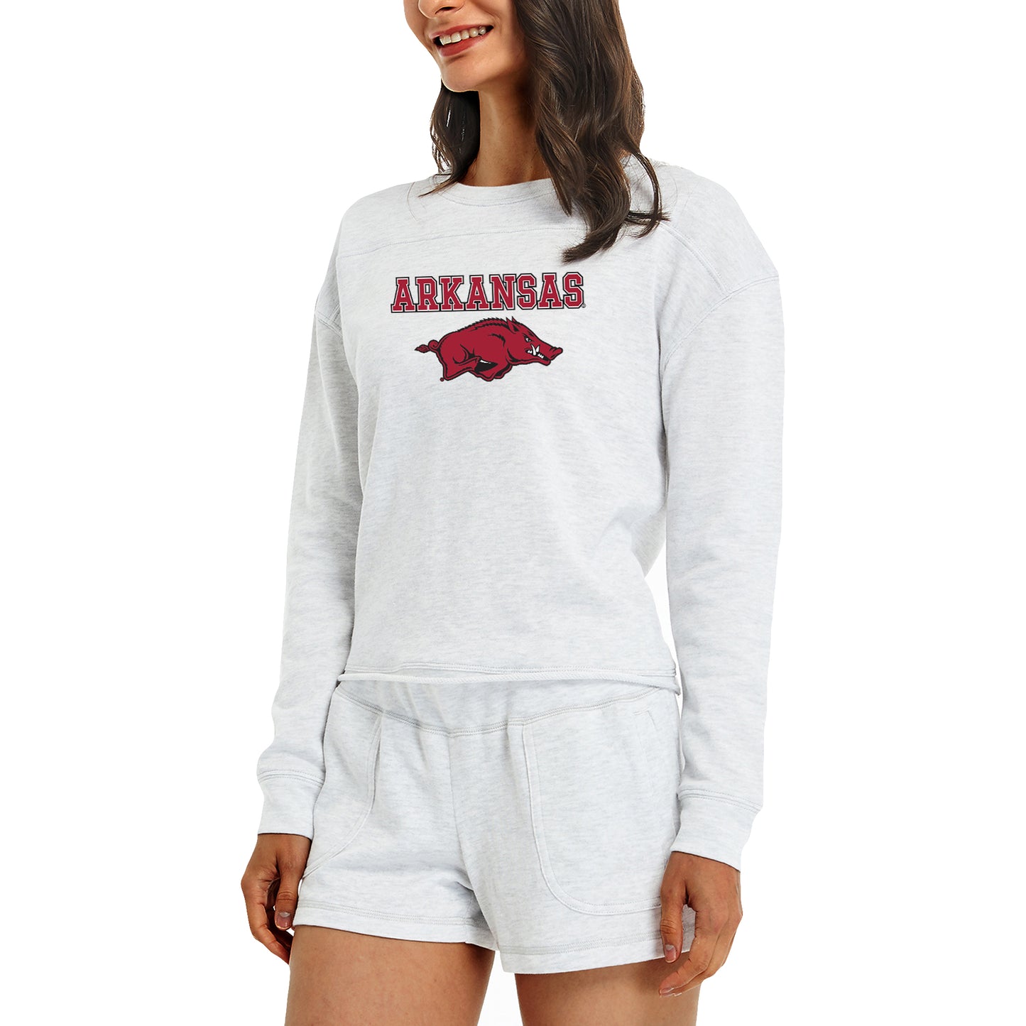 Women's Concepts Sport Cream Arkansas Razorbacks Crossfield Long Sleeve Top & Shorts Set