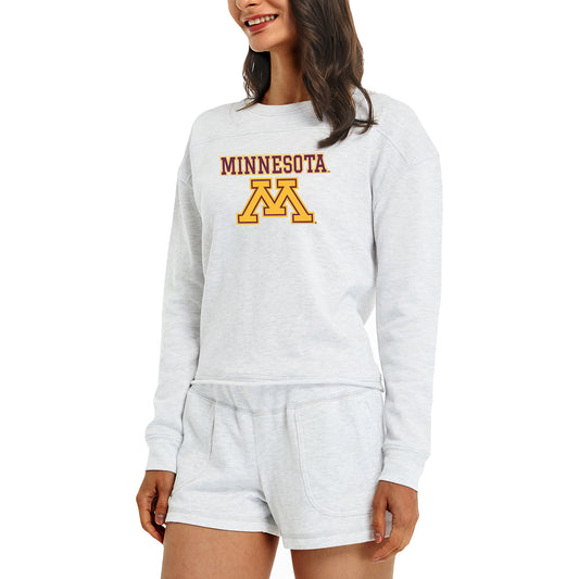 Women's Concepts Sport Cream Minnesota Golden Gophers Crossfield Long Sleeve Top & Shorts Set