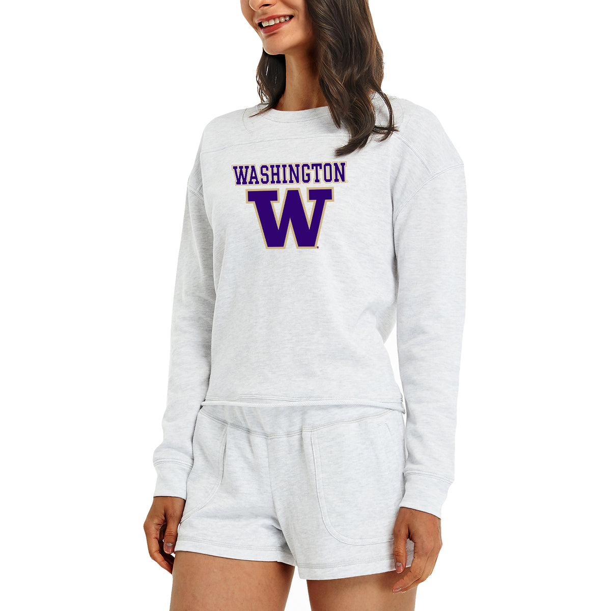 Women's Concepts Sport Cream Washington Huskies Crossfield Long Sleeve Top & Shorts Set