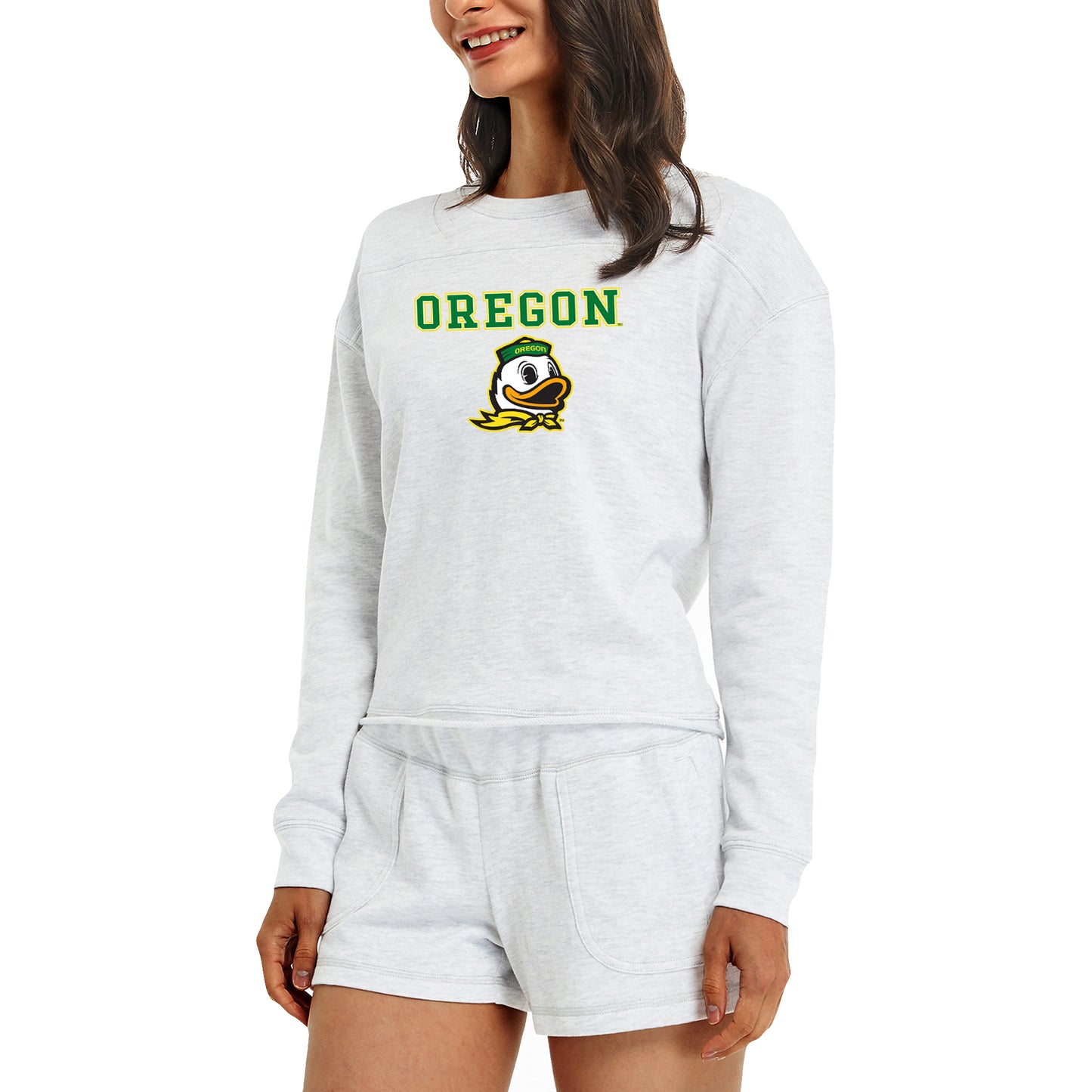 Women's Concepts Sport Cream Oregon Ducks Crossfield Long Sleeve Top & Shorts Set