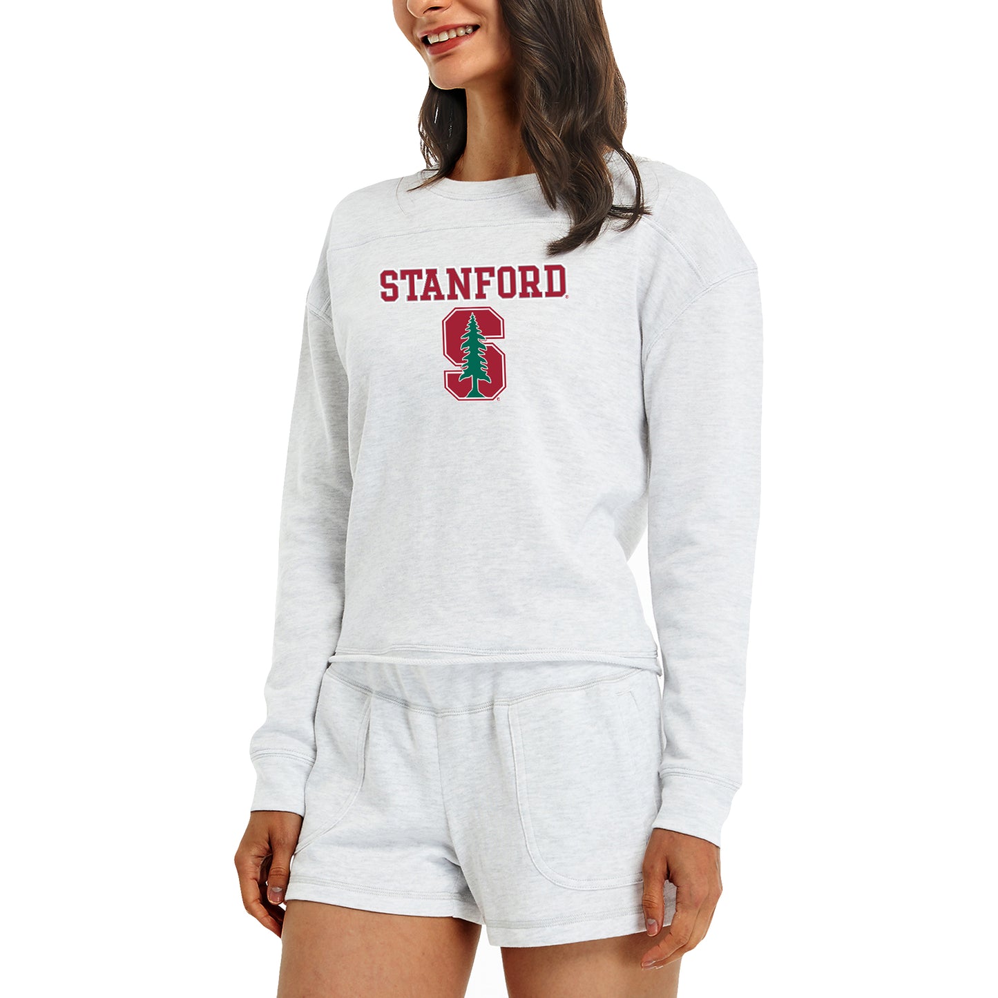 Women's Concepts Sport Cream Stanford Cardinal Crossfield Long Sleeve Top & Shorts Set