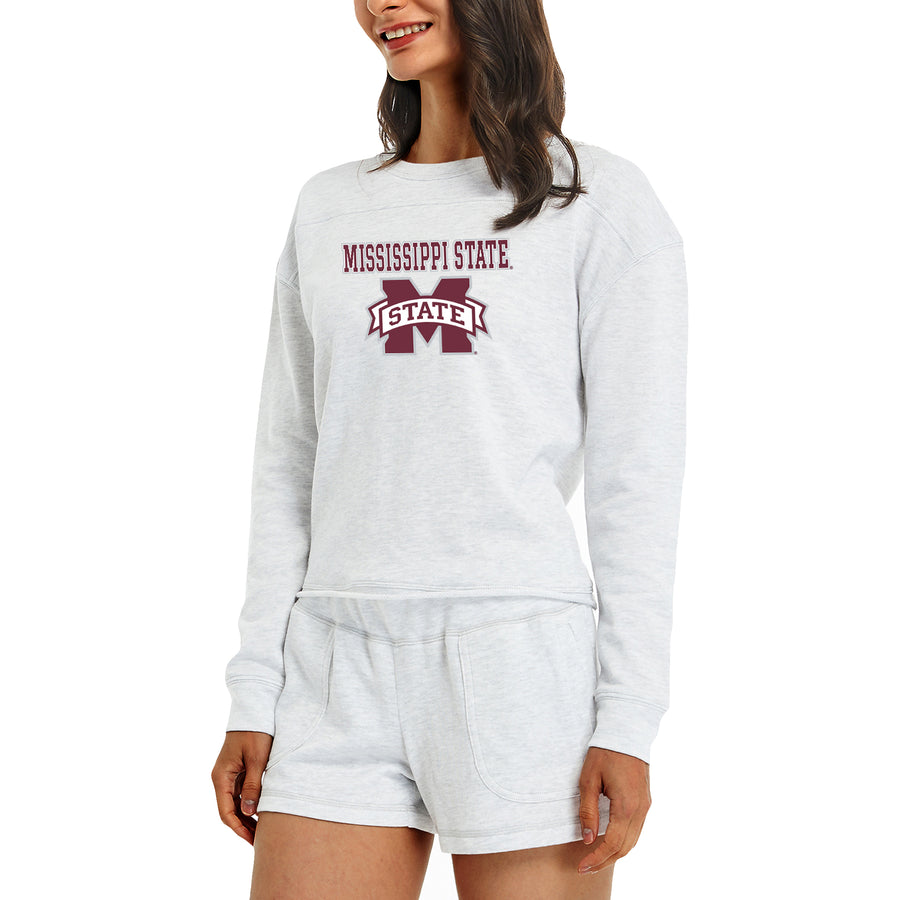 Women's Concepts Sport Cream Mississippi State Bulldogs Crossfield Long Sleeve Top & Shorts Set