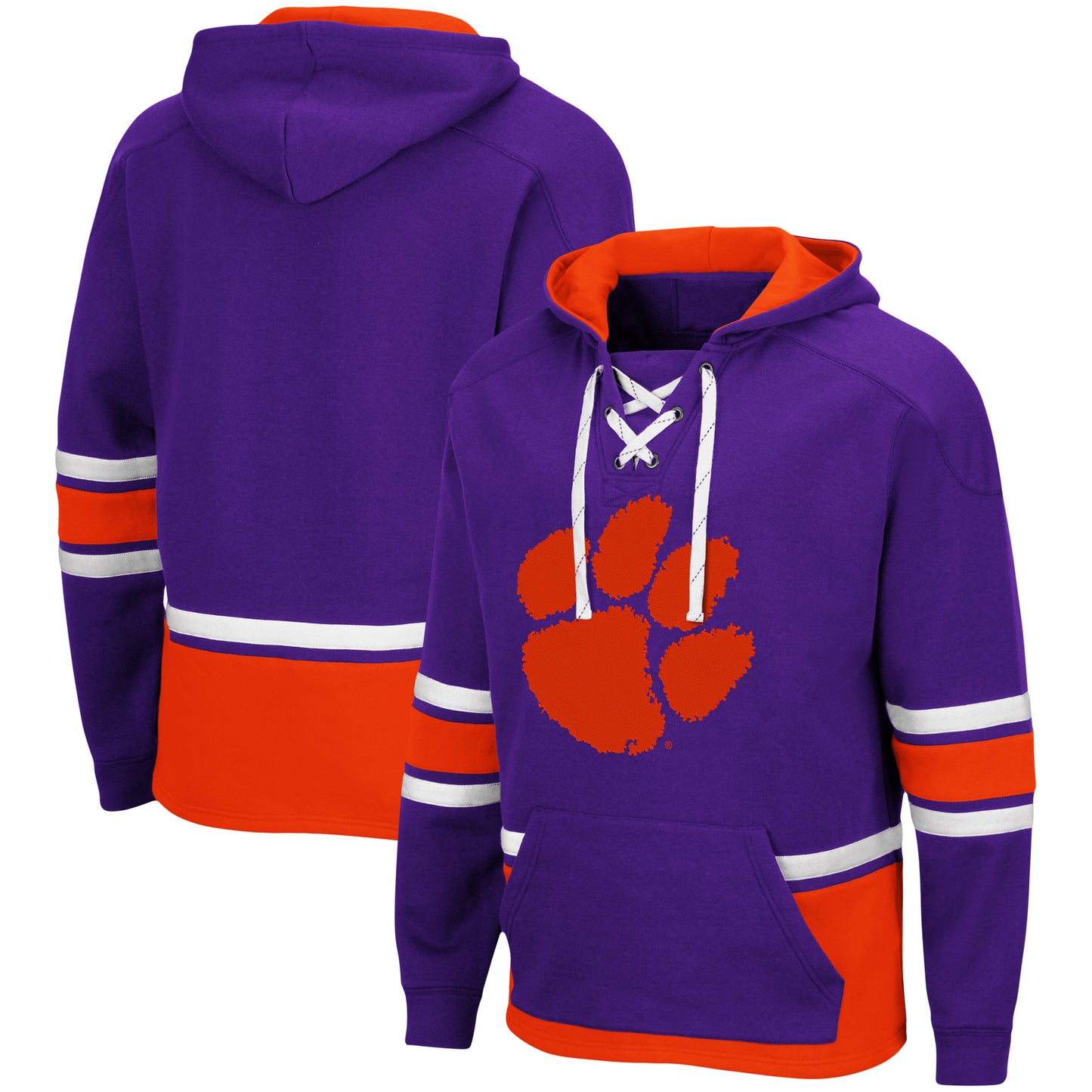 Men's Colosseum Purple Clemson Tigers Lace Up 3.0 Pullover Hoodie