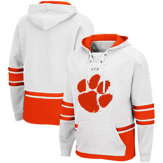 Men's Colosseum White Clemson Tigers Lace Up 3.0 Pullover Hoodie