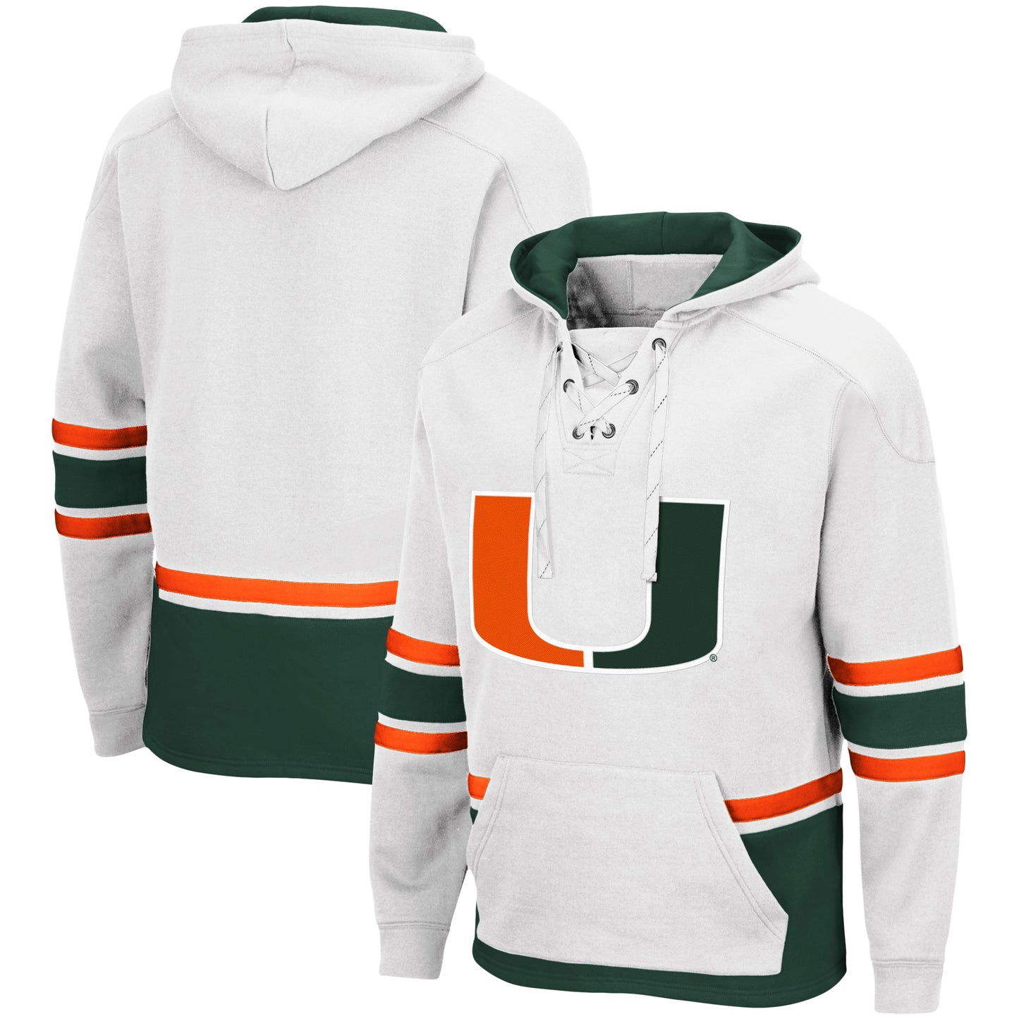 Men's Colosseum White Miami Hurricanes Lace Up 3.0 Pullover Hoodie