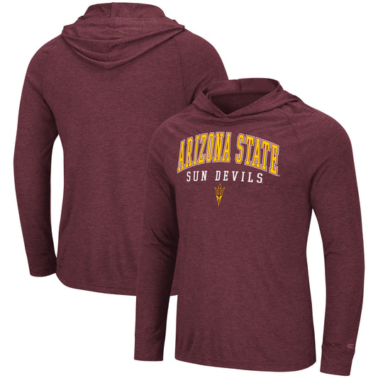 Men's Colosseum Heather Maroon Arizona State Sun Devils Campus Raglan Lightweight Bi-Blend Long Sleeve Hoodie T-Shirt