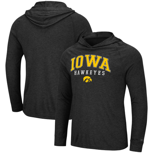 Men's Colosseum Heather Charcoal Iowa Hawkeyes Campus Raglan Lightweight Bi-Blend Long Sleeve Hoodie T-Shirt