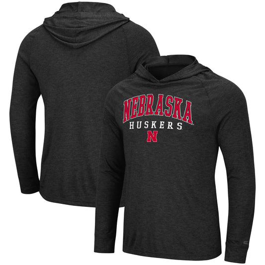 Men's Colosseum Heather Charcoal Nebraska Huskers Campus Raglan Lightweight Bi-Blend Long Sleeve Hoodie T-Shirt