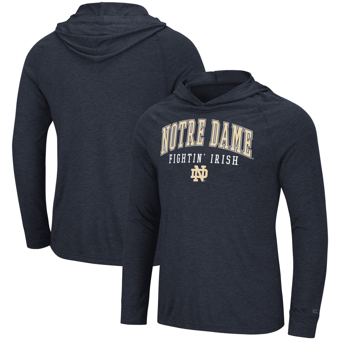 Men's Colosseum Heather Navy Notre Dame Fighting Irish Campus Raglan Lightweight Bi-Blend Long Sleeve Hoodie T-Shirt