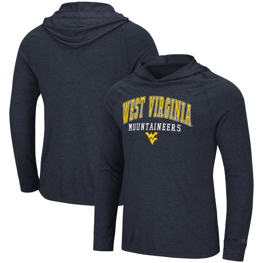 Men's Colosseum Heather Navy West Virginia Mountaineers Campus Raglan Lightweight Bi-Blend Long Sleeve Hoodie T-Shirt