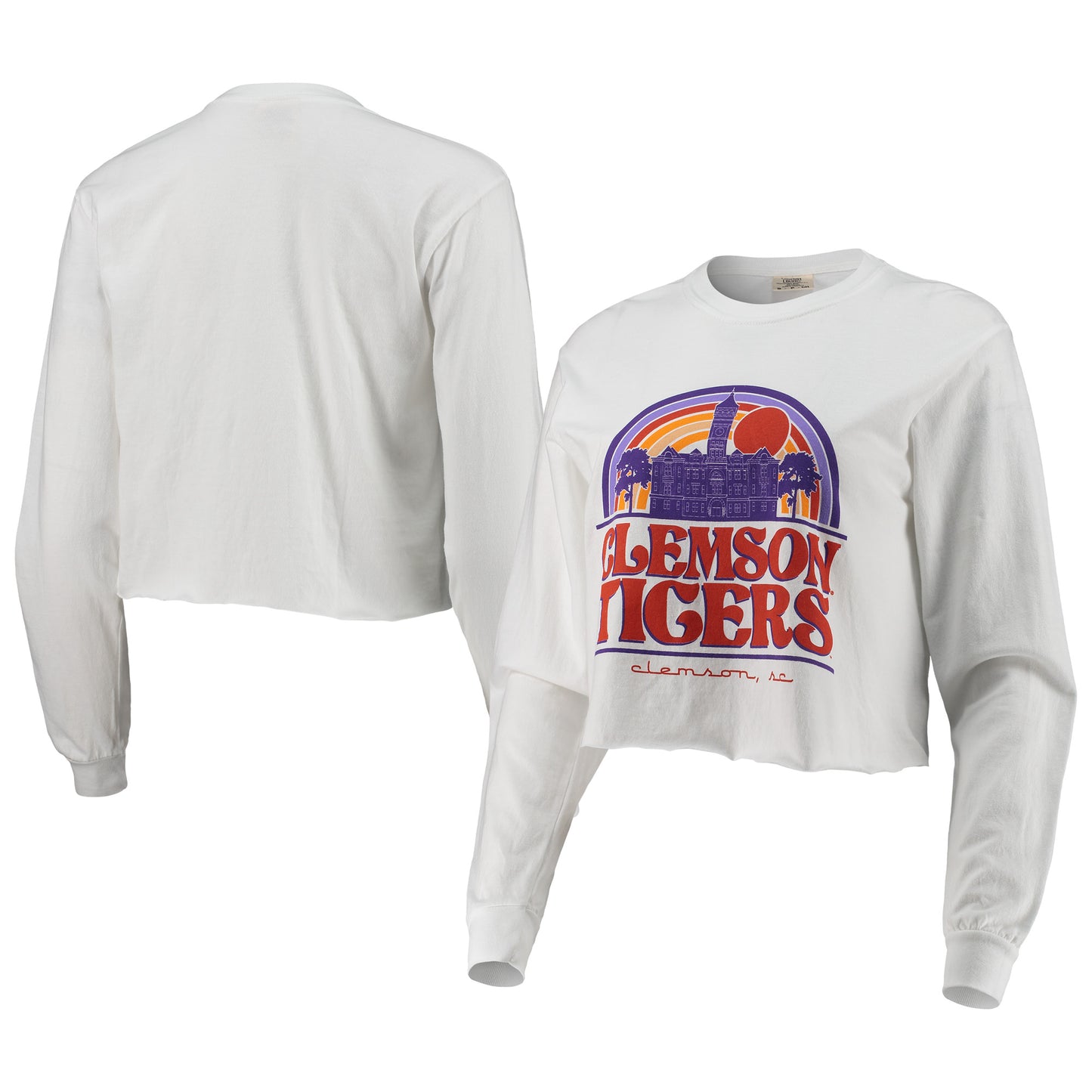 Women's White Clemson Tigers Retro Campus Crop Long Sleeve T-Shirt