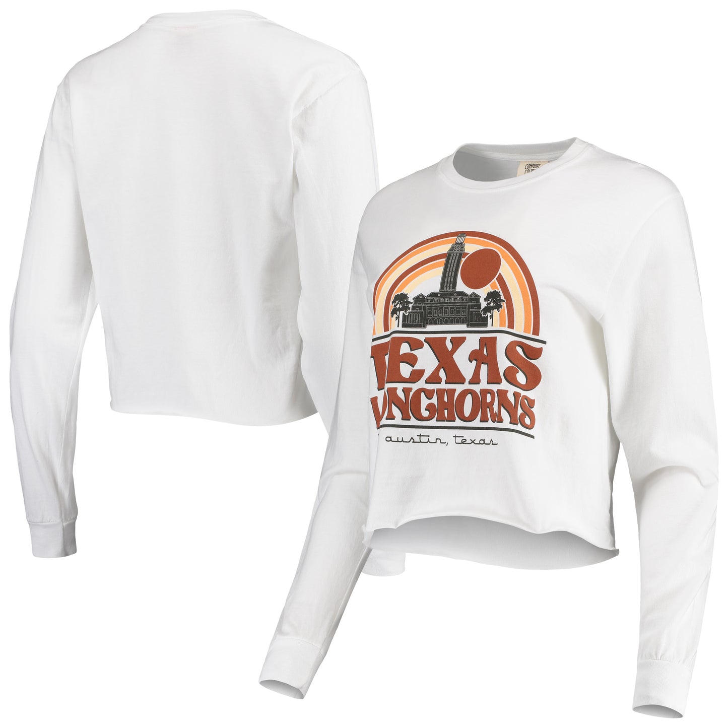 Women's White Texas Longhorns Retro Campus Crop Long Sleeve T-Shirt