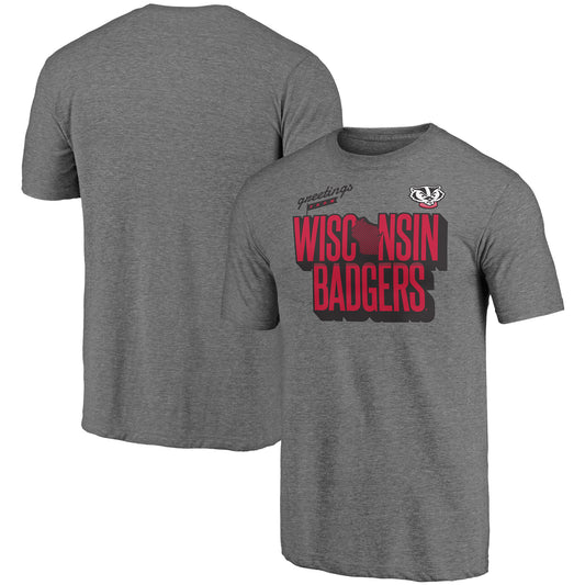 Men's Fanatics Heathered Gray Wisconsin Badgers Hometown Tri-Blend T-Shirt