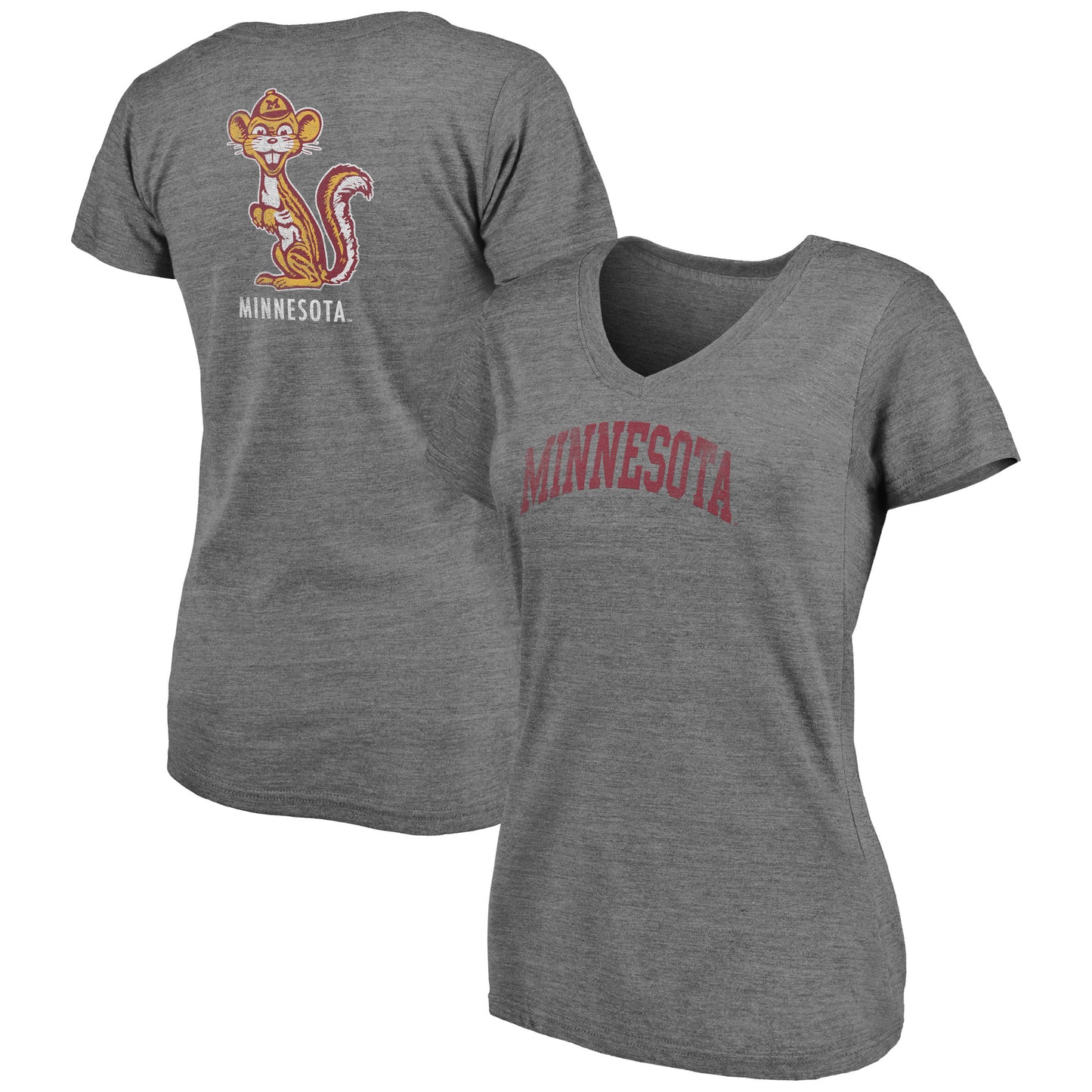 Women's Fanatics Heathered Gray Minnesota Golden Gophers Slab Serif 2-Hit V-Neck Tri-Blend T-Shirt