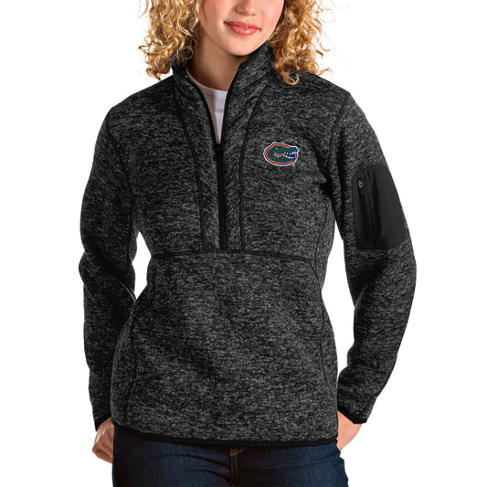 Women's Antigua Heathered Black Florida Gators Fortune Half-Zip Pullover Jacket