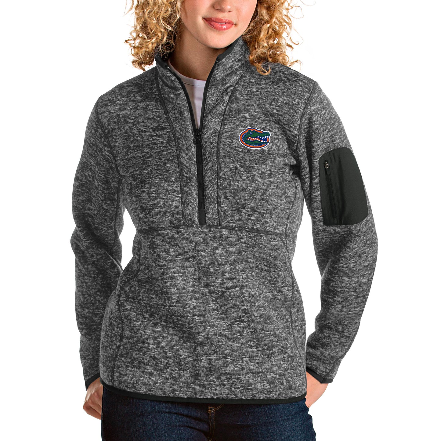 Women's Antigua Heathered Charcoal Florida Gators Fortune Half-Zip Pullover Jacket