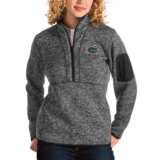 Women's Antigua Heathered Charcoal Florida Gators Fortune Half-Zip Pullover Jacket