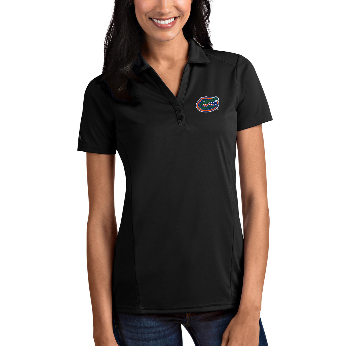 Women's Antigua Black Florida Gators Tribute Polo