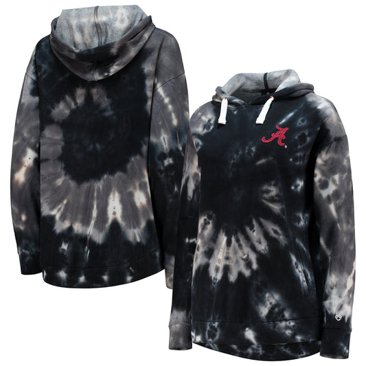 Women's Colosseum Black Alabama Crimson Tide Slow Ride Spiral Tie-Dye Oversized Pullover Hoodie