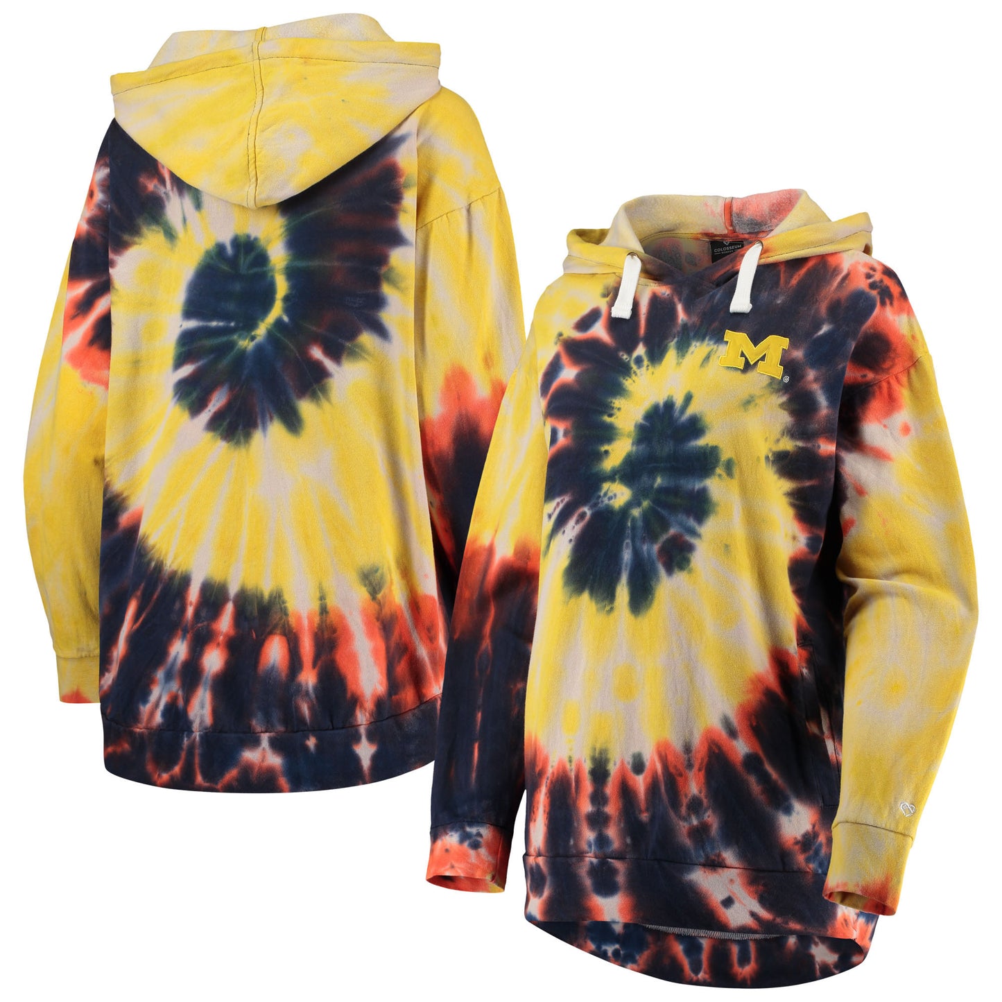 Women's Colosseum Navy Michigan Wolverines Slow Ride Spiral Tie-Dye Oversized Pullover Hoodie