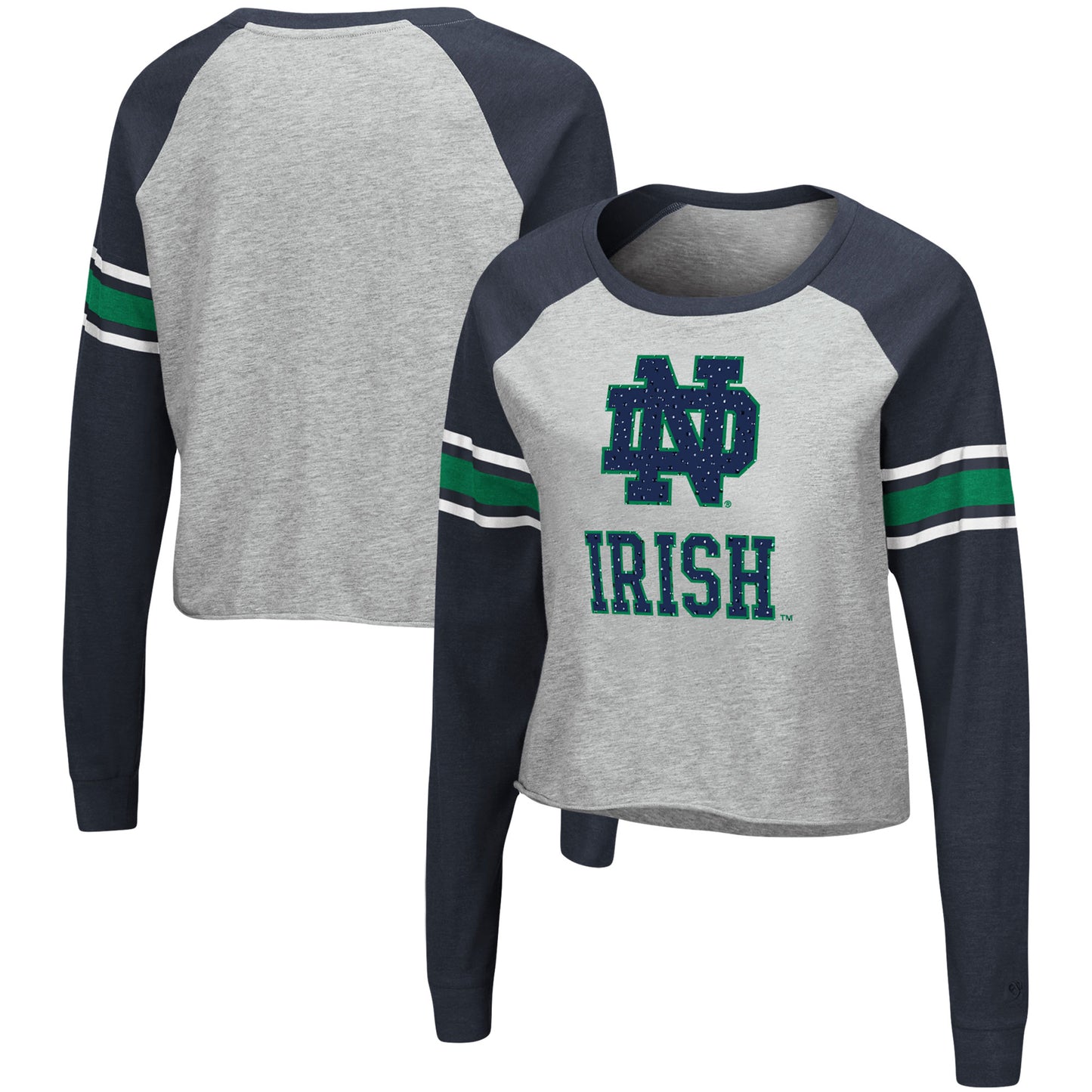 Women's Colosseum Heathered Gray/Navy Notre Dame Fighting Irish Decoder Pin Raglan Long Sleeve T-Shirt