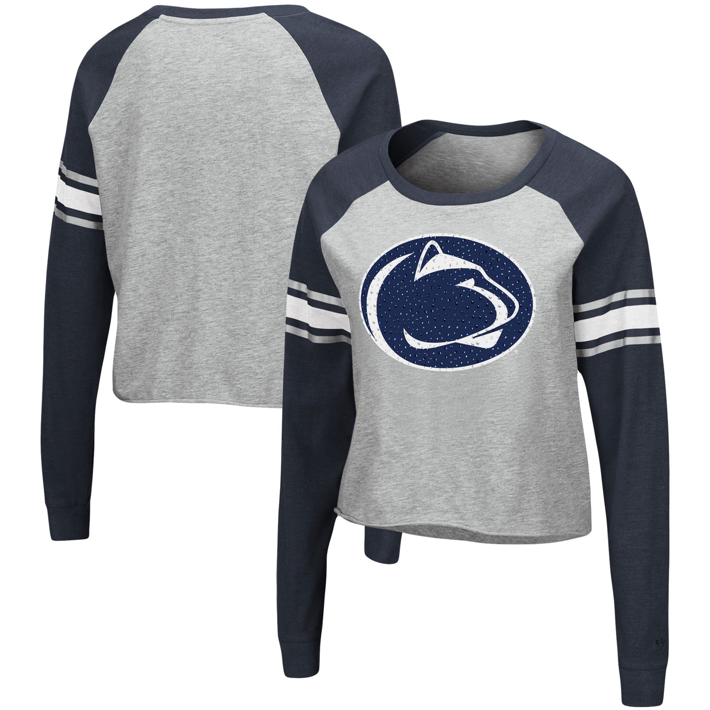 Women's Colosseum Heathered Gray/Navy Penn State Nittany Lions Decoder Pin Raglan Long Sleeve T-Shirt