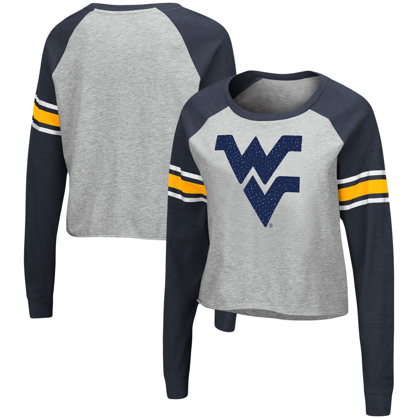 Women's Colosseum Heathered Gray/Navy West Virginia Mountaineers Decoder Pin Raglan Long Sleeve T-Shirt