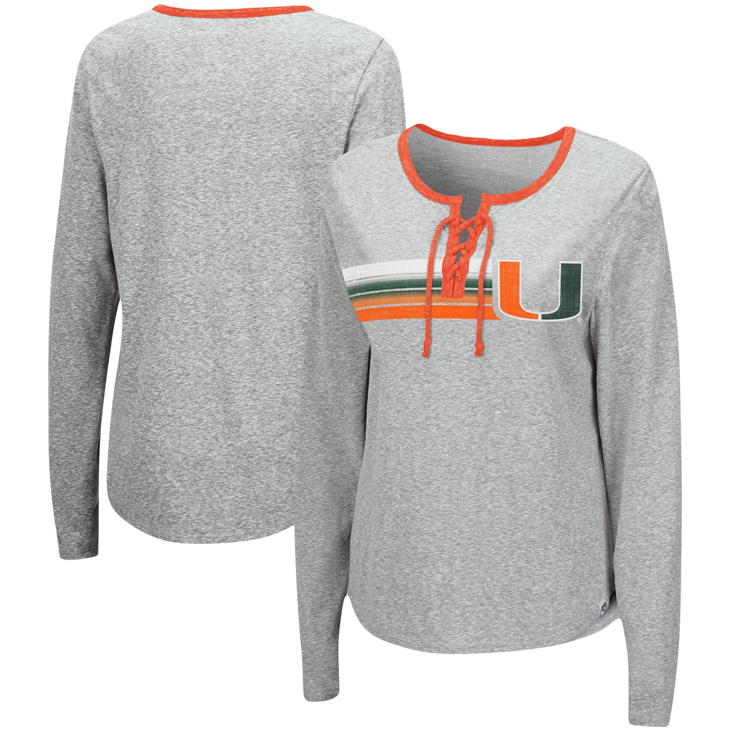 Women's Colosseum Heathered Gray Miami Hurricanes Sundial Tri-Blend Long Sleeve Lace-Up T-Shirt