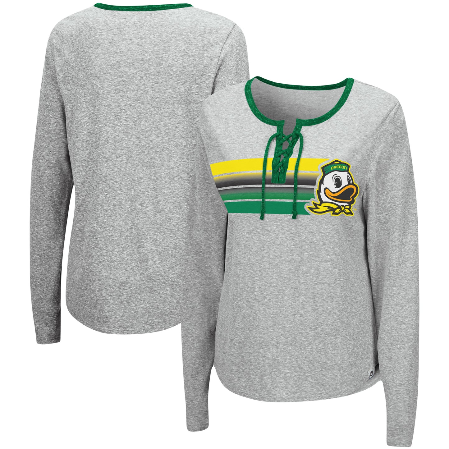 Women's Colosseum Heathered Gray Oregon Ducks Sundial Tri-Blend Long Sleeve Lace-Up T-Shirt