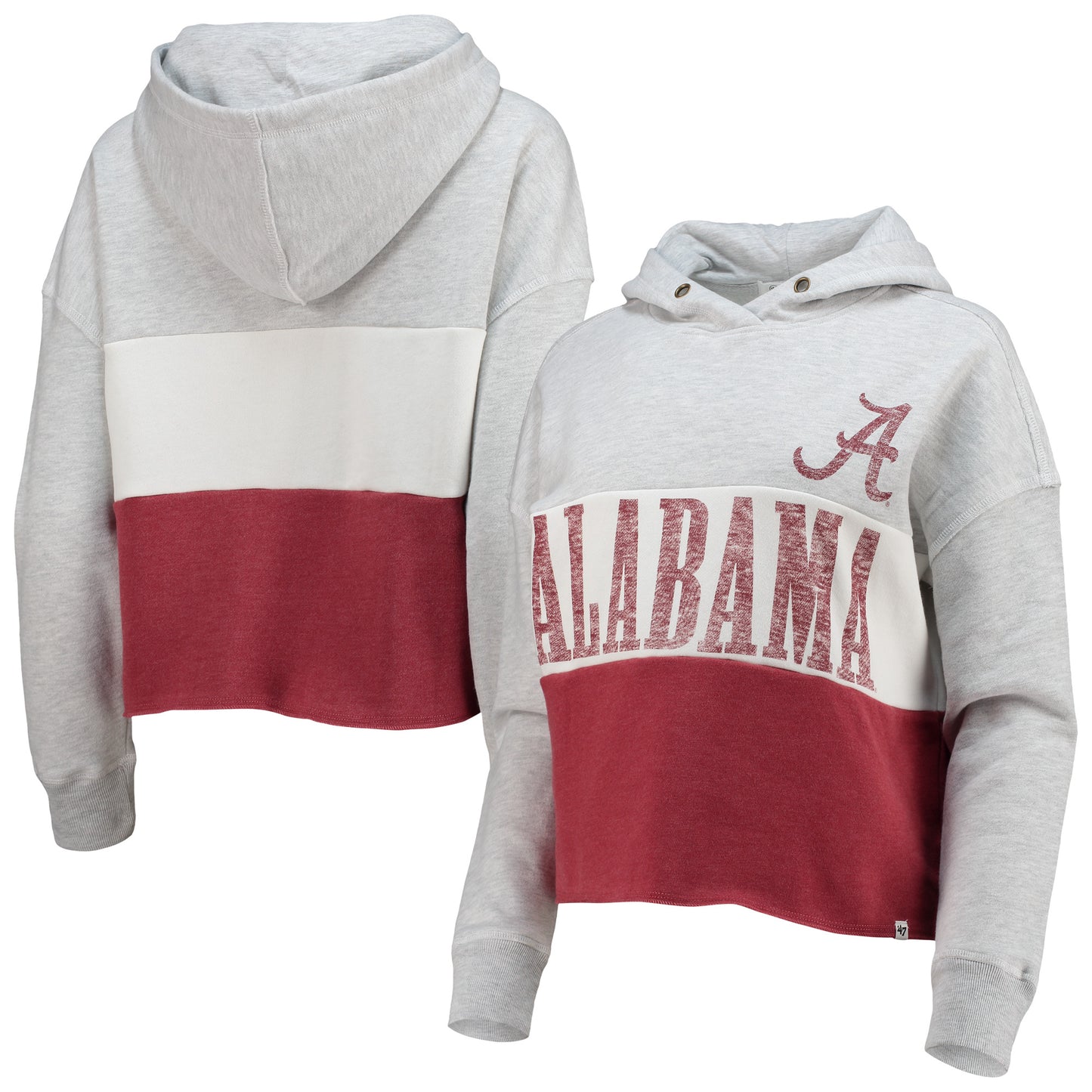 Women's '47 Heathered Gray/Heathered Crimson Alabama Crimson Tide Lizzy Colorblocked Cropped Pullover Hoodie