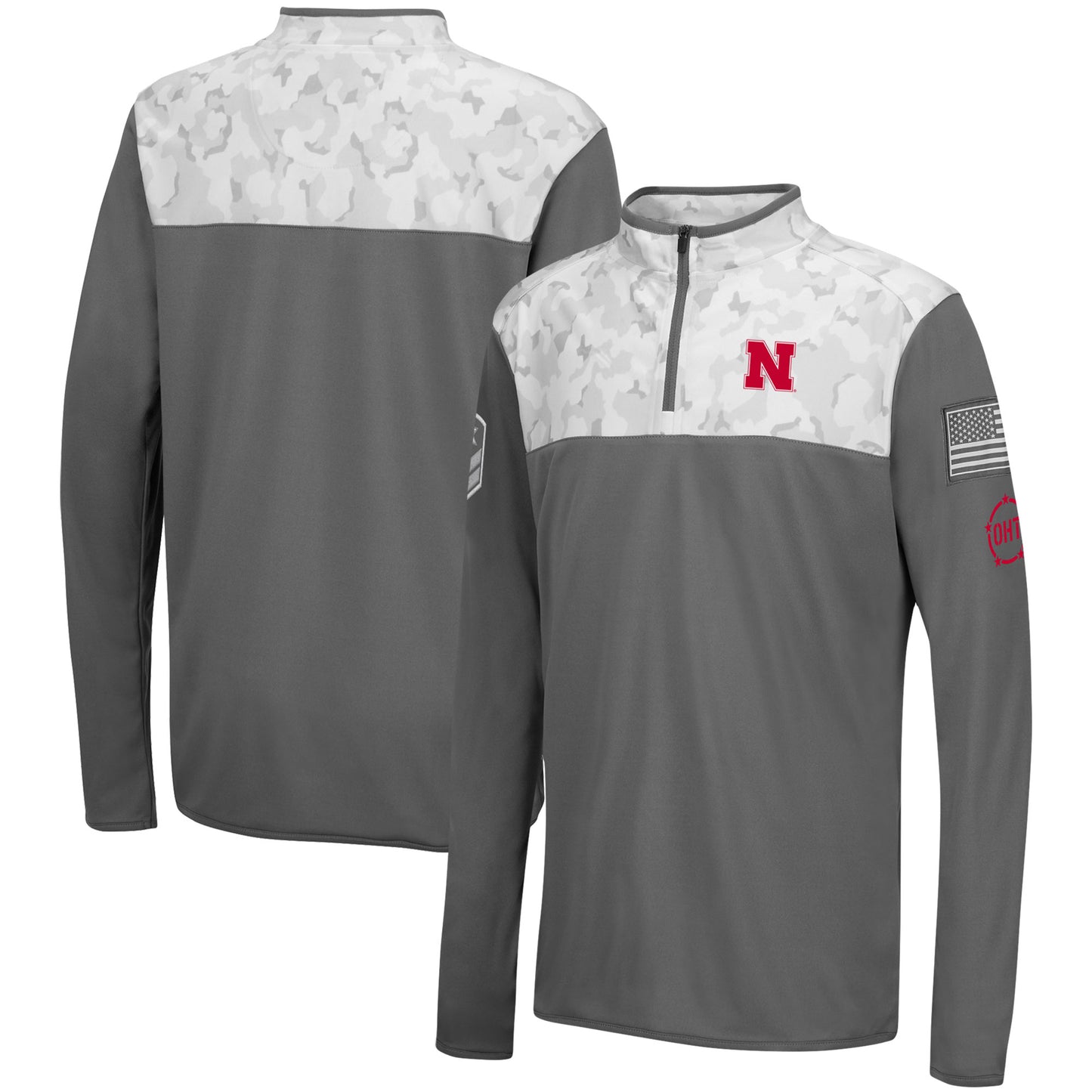 Youth Colosseum Charcoal/White Nebraska Huskers OHT Military Appreciation Badge II Quarter-Zip Jacket