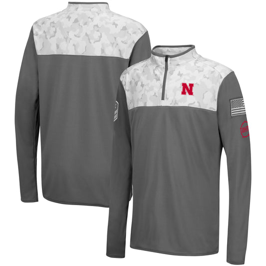 Youth Colosseum Charcoal/White Nebraska Huskers OHT Military Appreciation Badge II Quarter-Zip Jacket