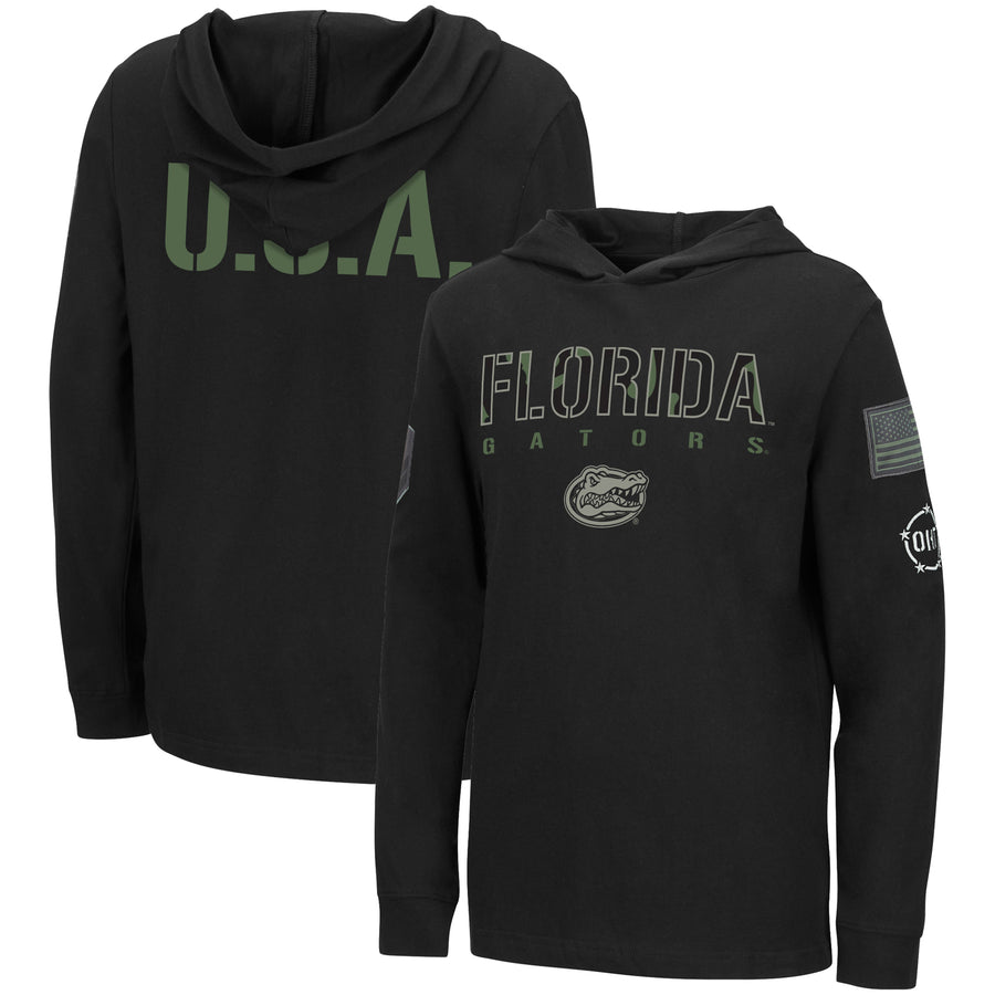 Youth Colosseum Black Florida Gators OHT Military Appreciation Tango Long Sleeve Hoodie T-Shirt
