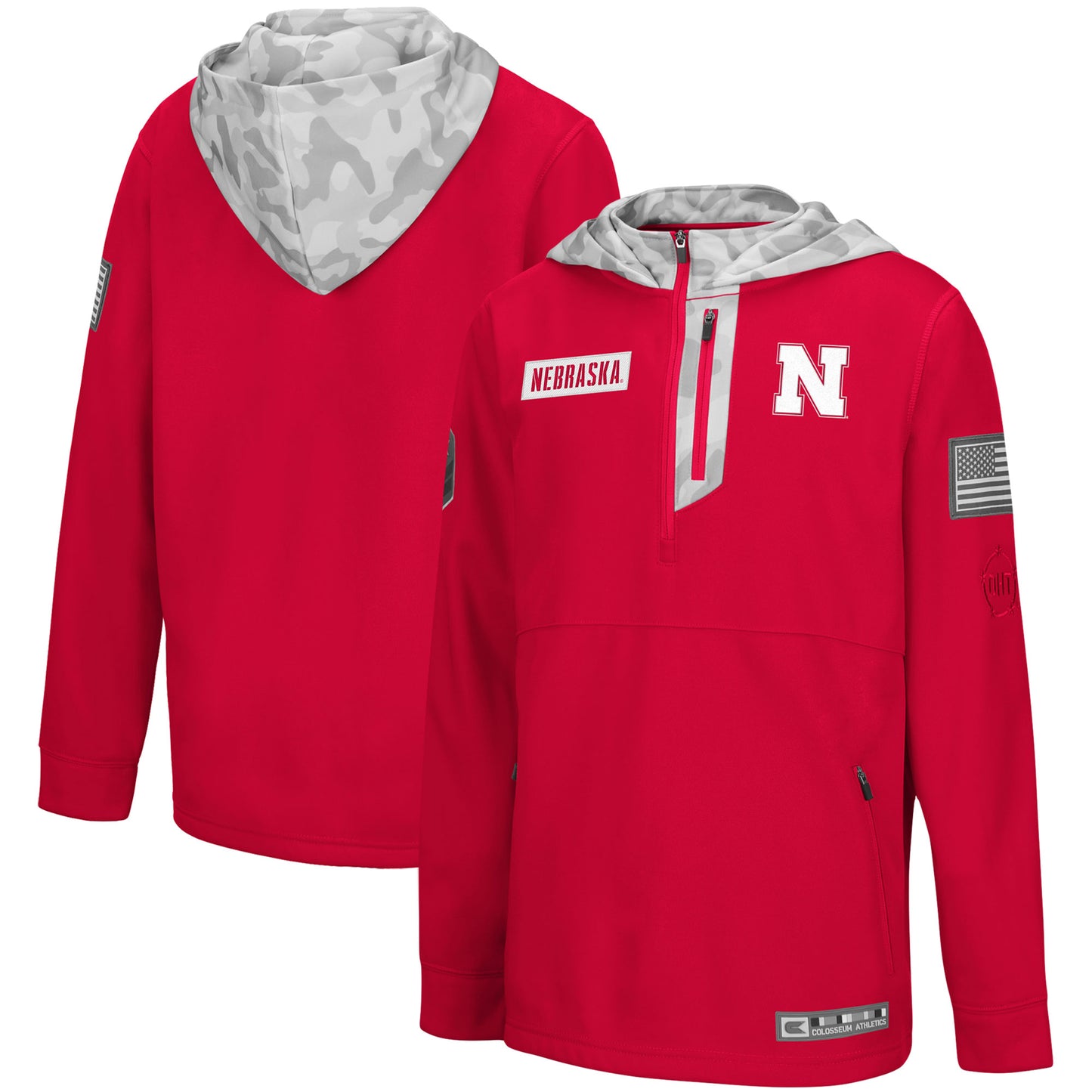 Youth Colosseum Scarlet/Arctic Camo Nebraska Huskers OHT Military Appreciation Shellback Quarter-Zip Hoodie