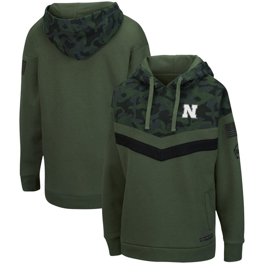 Women's Colosseum Olive/Camo Nebraska Huskers OHT Military Appreciation Extraction Chevron Pullover Hoodie