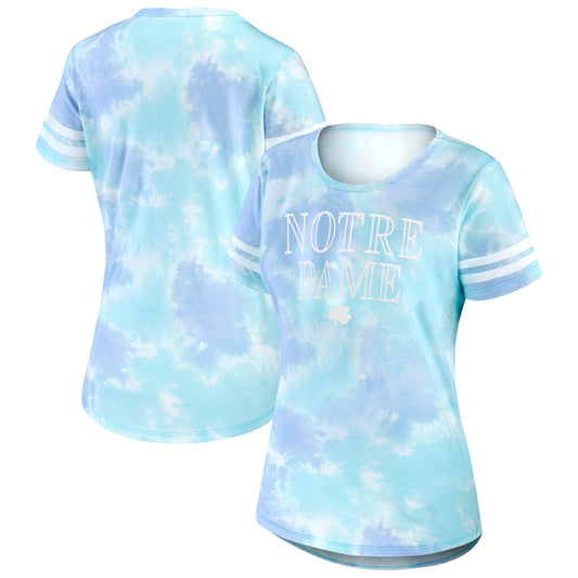 Women’s Light Blue Notre Dame Fighting Irish Cloud-Dye Scoop-Neck T-Shirt