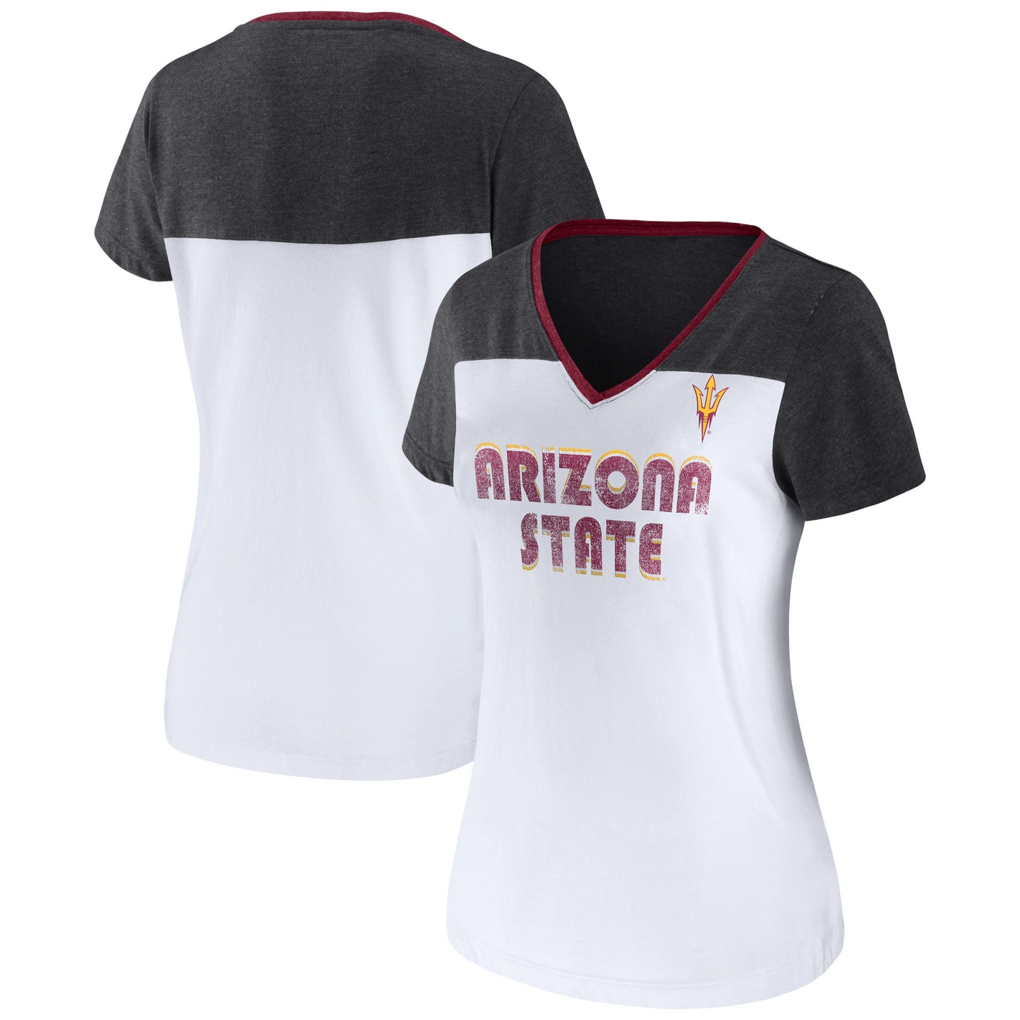 Women's Fanatics White/Heathered Charcoal Arizona State Sun Devils V-Neck T-Shirt