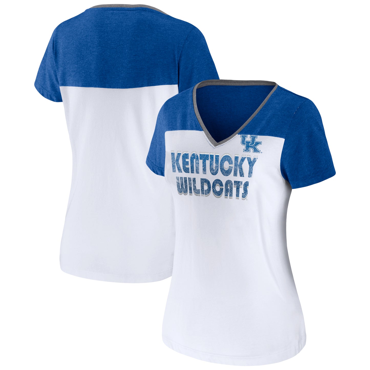 Women's Fanatics White/Heathered Royal Kentucky Wildcats V-Neck T-Shirt