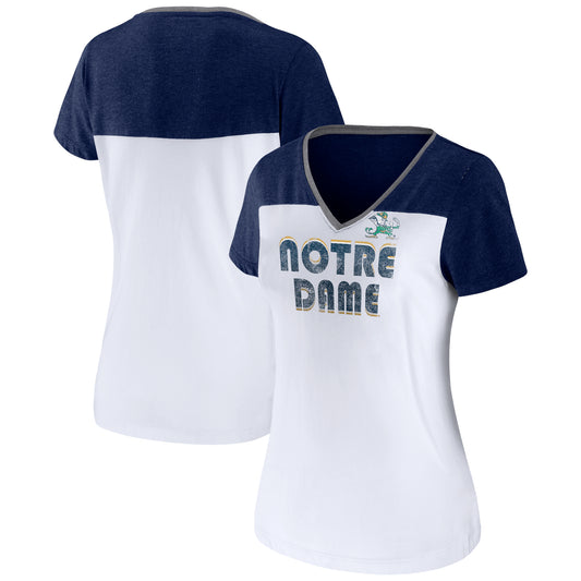 Women's Fanatics White/Heathered Navy Notre Dame Fighting Irish V-Neck T-Shirt