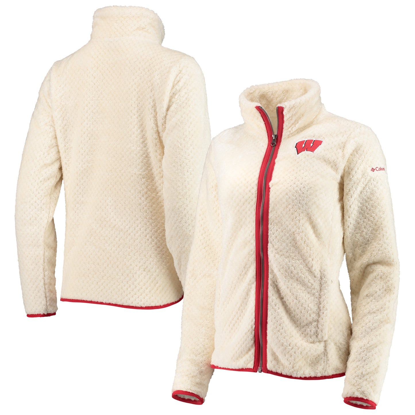 Women's Columbia Cream Wisconsin Badgers Fireside II Sherpa Full-Zip Jacket