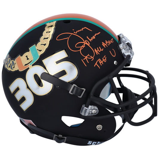 Jimmy Johnson Miami Hurricanes Autographed Schutt Tradition Replica Helmet with "Its All About the U" Inscription - Fanatics Exclusive