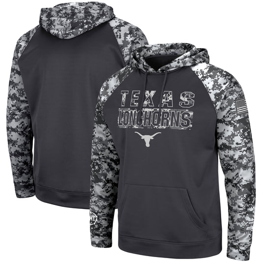 Men's Colosseum Charcoal Texas Longhorns OHT Military Appreciation Digital Camo Pullover Hoodie