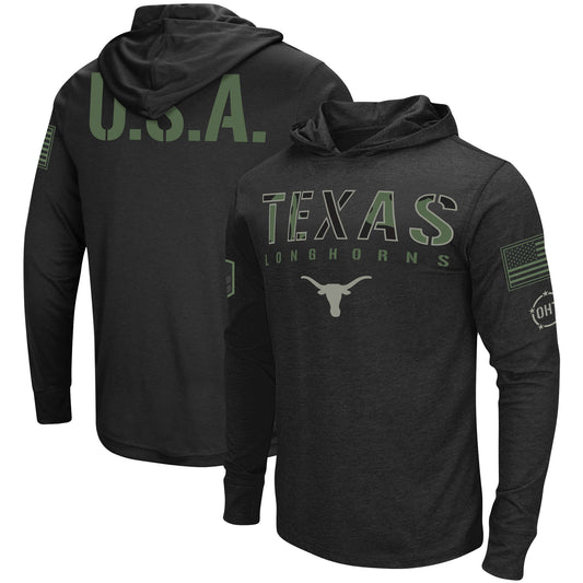 Men's Colosseum Black Texas Longhorns OHT Military Appreciation Hoodie Long Sleeve T-Shirt