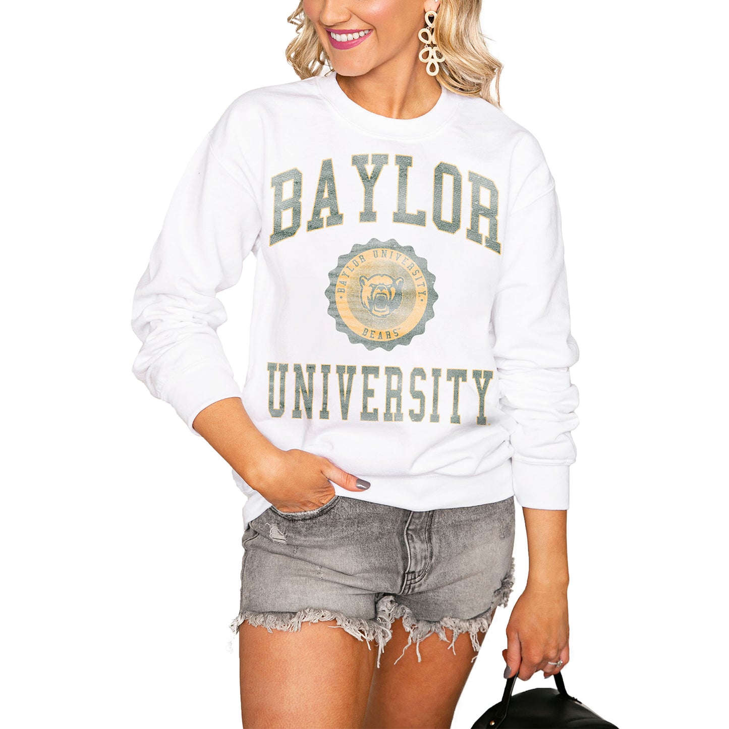 Women's White Baylor Bears Seal of Approval Perfect Pullover Sweatshirt