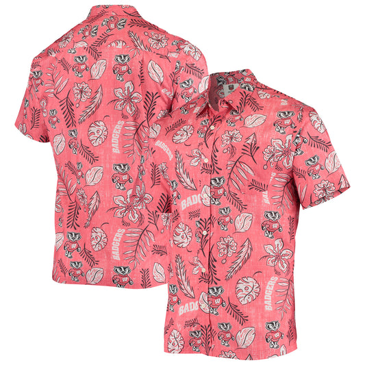 Men's Wes & Willy Red Wisconsin Badgers Vintage Floral Button-Up Shirt