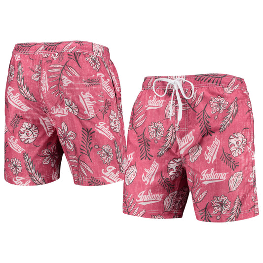 Men's Wes & Willy Crimson Indiana Hoosiers Vintage Floral Swim Trunks