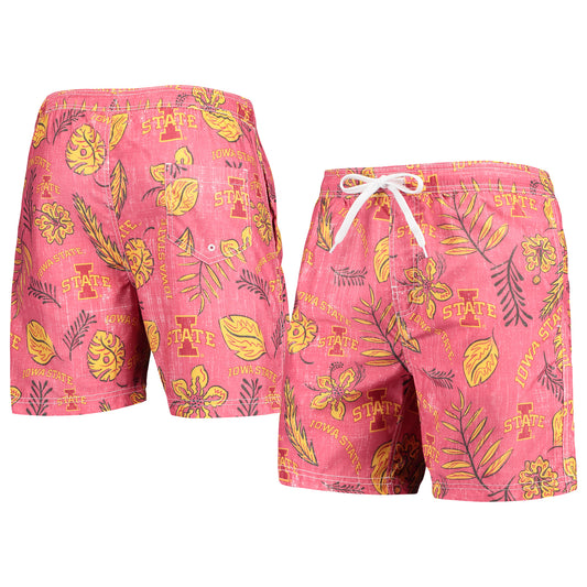 Men's Wes & Willy Cardinal Iowa State Cyclones Vintage Floral Swim Trunks