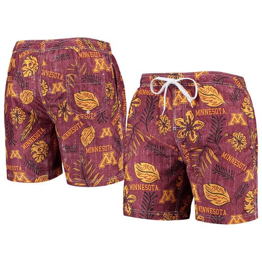 Men's Wes & Willy Maroon Minnesota Golden Gophers Vintage Floral Swim Trunks